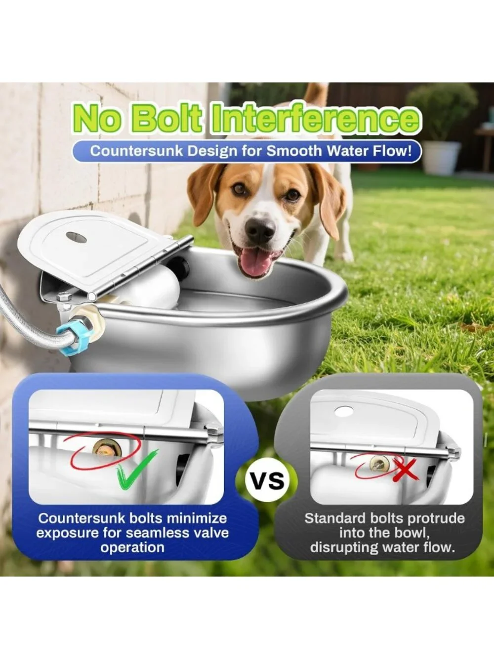 Automatic Stainless Steel Pet Water Bowl with Float Valve & Drain Hole, 3L